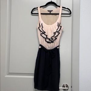 Express Coral and Black Cinched Waist Dress